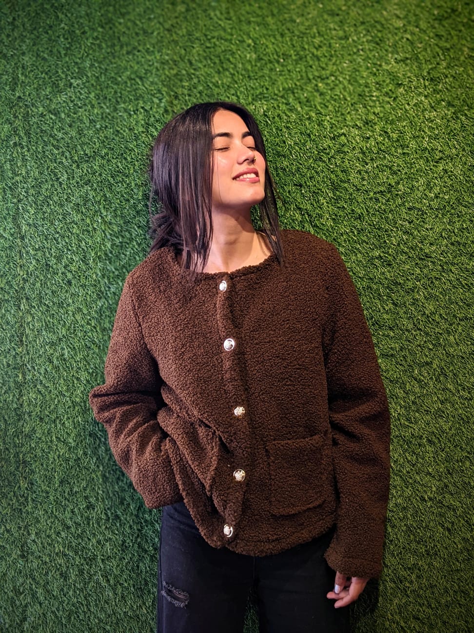 Crop Jacket Women Sweaters Brown Regular Sleeves  | GKD-1051