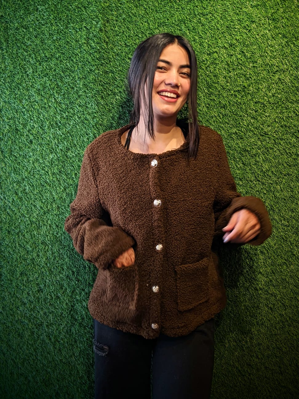 Crop Jacket Women Sweaters Brown Regular Sleeves  | GKD-1051