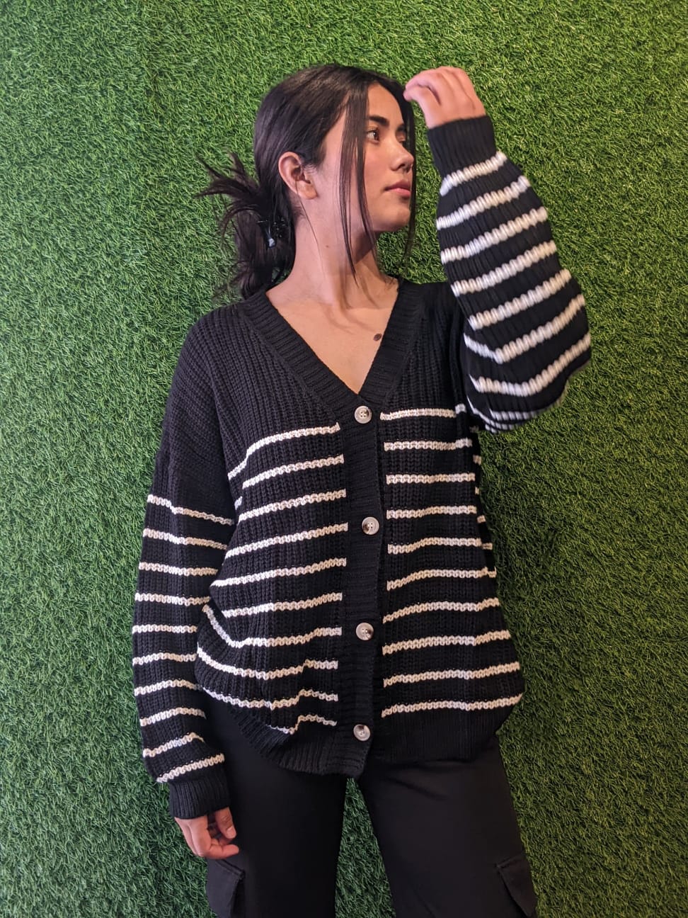Down Shoulder Cardigan Women Sweaters Black (????) Regular Sleeves (Full)  | GKD-1026