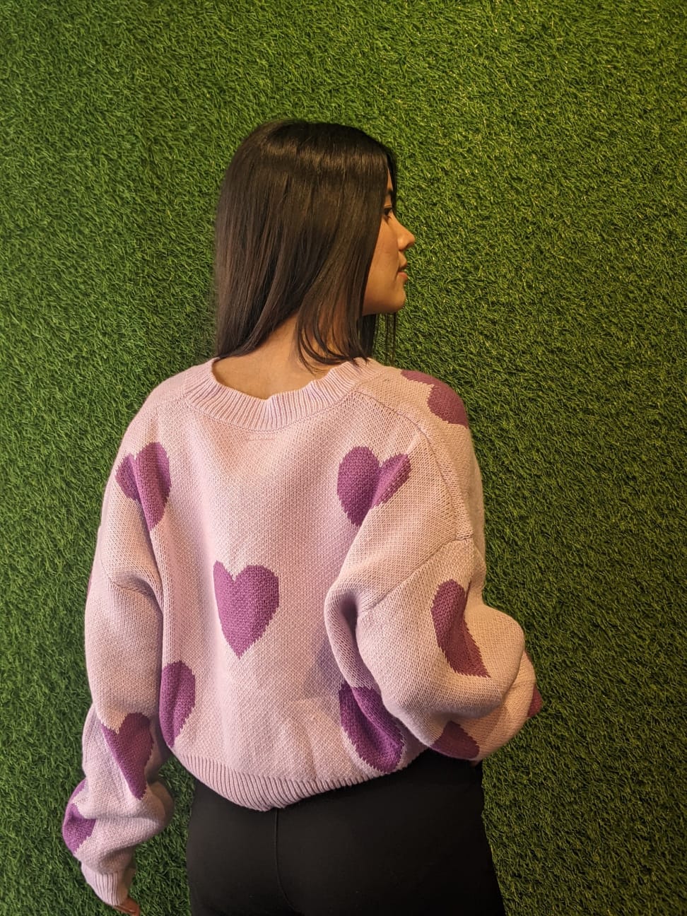 Down Shoulder Cardigan Women Sweaters Purple (??????) Regular Sleeves (Full)  | GKD-1023