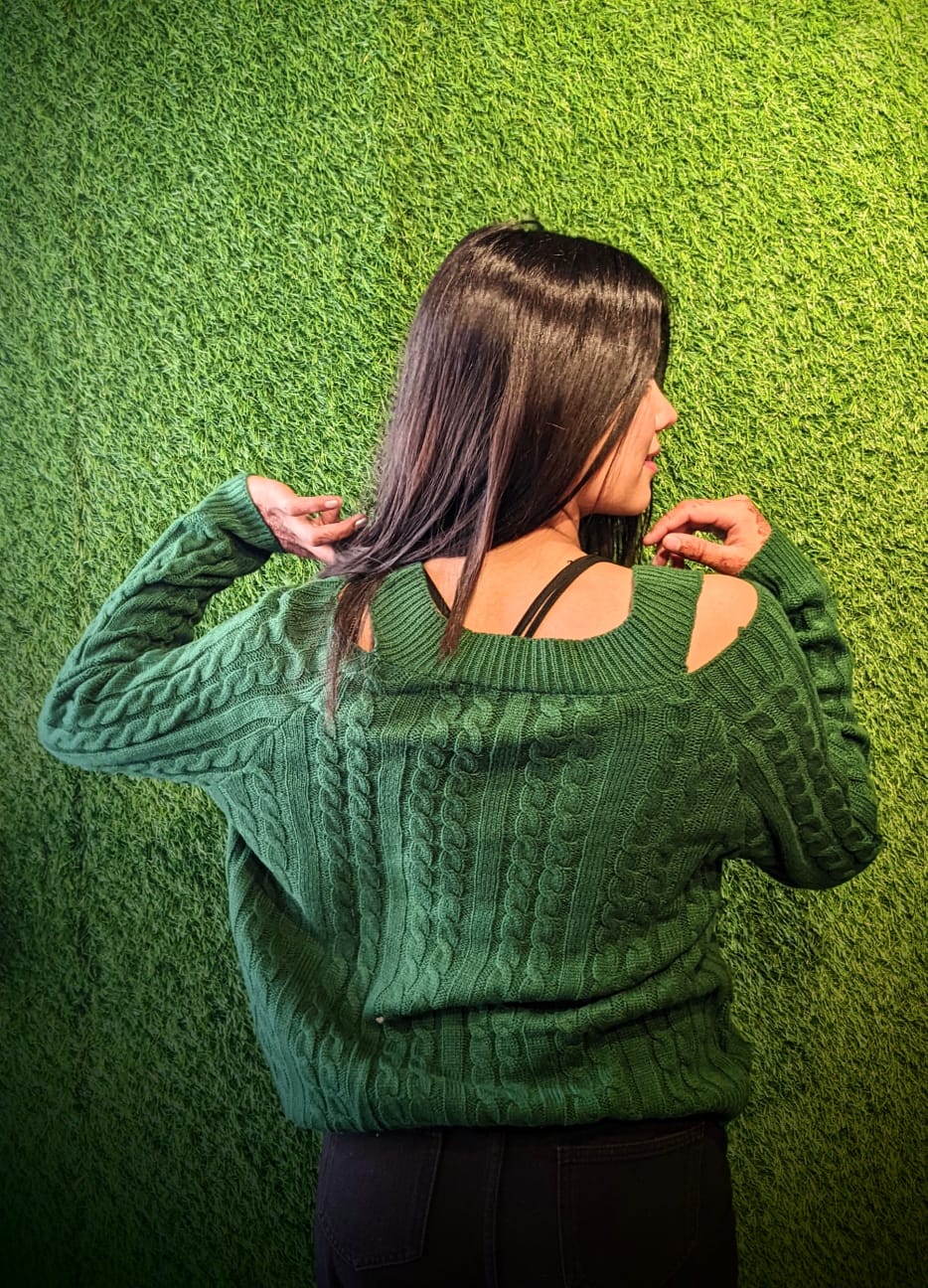 Cold Shoulder Pullover Women Sweaters Green (???)  | GKD-1066